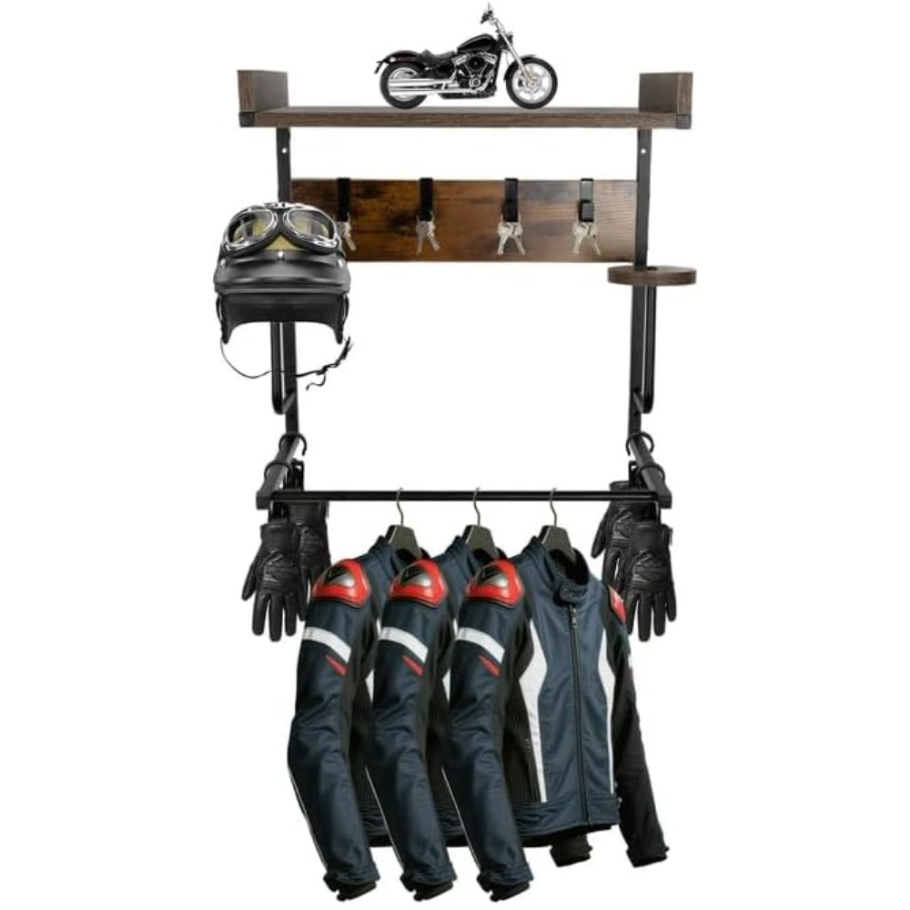 Cycling Gear Wall Organizer - Motorcycle Helmet Holder with 4 Glove
