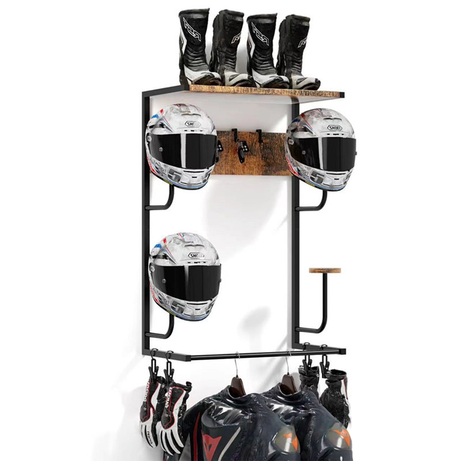 Cycling Gear Wall Organizer - Motorcycle Helmet Holder, Wall-Mounted Rack With
